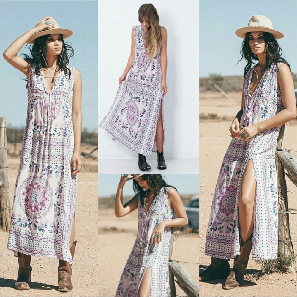 SPELL & THE GYPSY COLLECTIVE Pandora Split Dress Boho Maxi Primrose Print